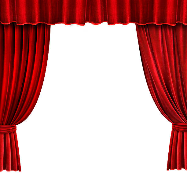 istock Pleated crimson theater curtains on a white background 93476907
