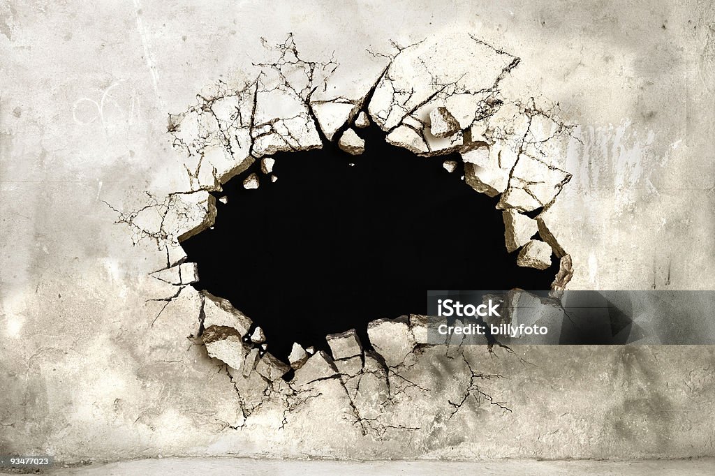 Hole in a mortar wall  Wall - Building Feature Stock Photo