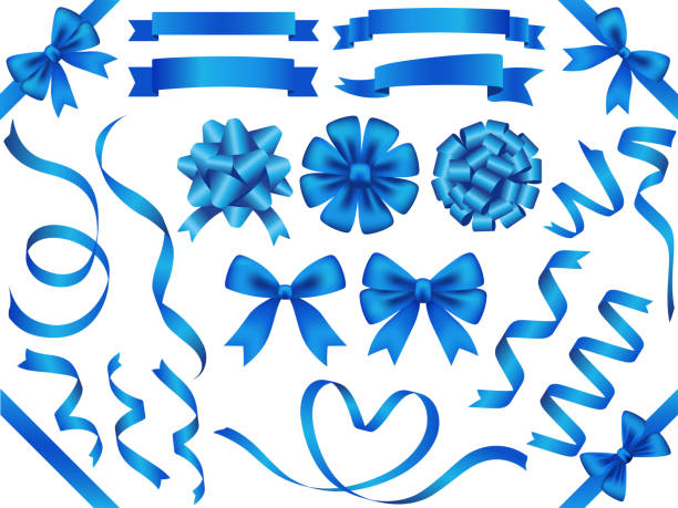 illustrazioni stock, clip art, cartoni animati e icone di tendenza di set di nastri blu assortiti, illustrazione vettoriale. - blue bow