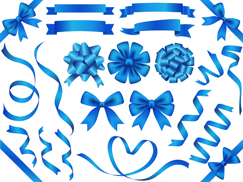A set of assorted blue ribbons, vector illustration.