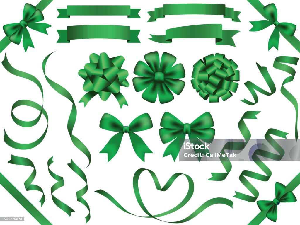Set di nastri verdi assortiti, illustrazione vettoriale. - arte vettoriale royalty-free di Colore verde