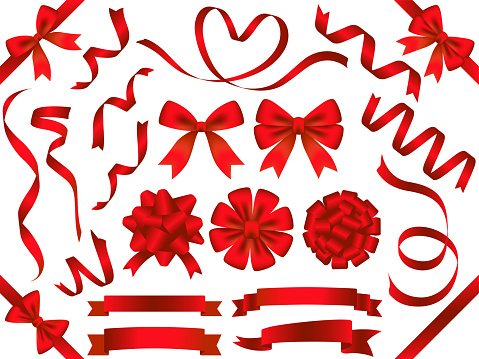 A set of assorted red ribbons, vector illustration.
