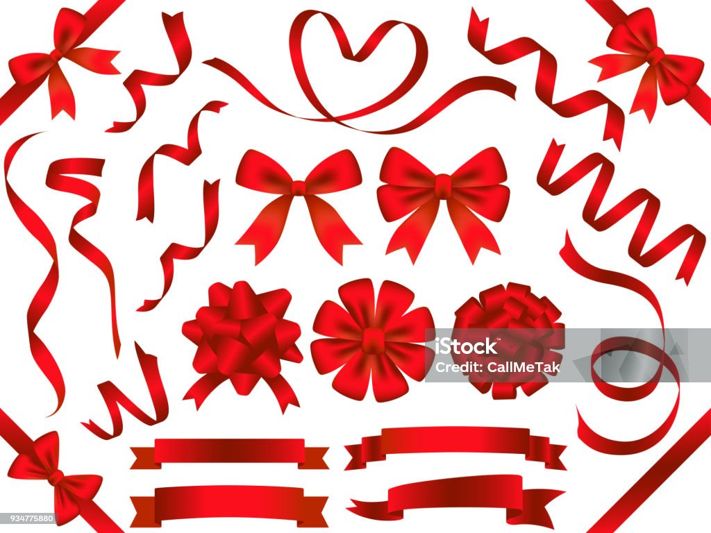 A set of assorted red ribbons. A set of assorted red ribbons, vector illustration. Ribbon - Sewing Item stock vector