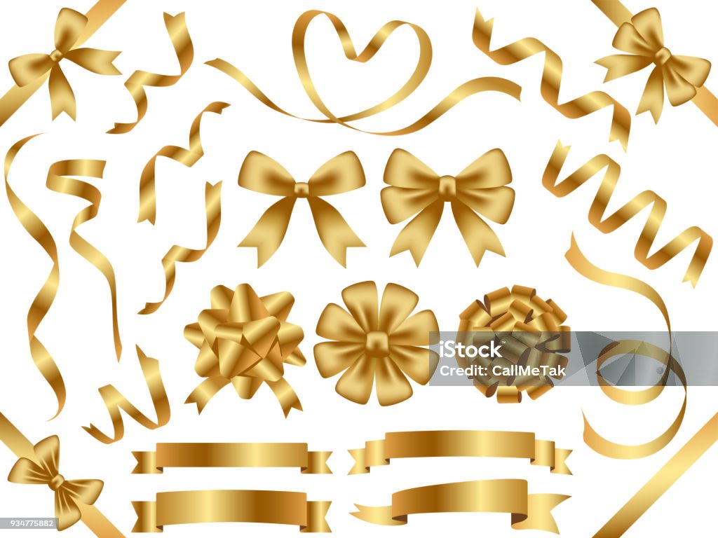 A set of assorted gold ribbons. A set of assorted gold ribbons, vector illustration. Ribbon - Sewing Item stock vector