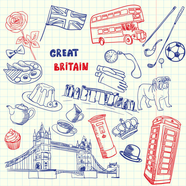 great britain stift gezeichnet doodles vector collection - golf symbol icon set computer icon stock-grafiken, -clipart, -cartoons und -symbole