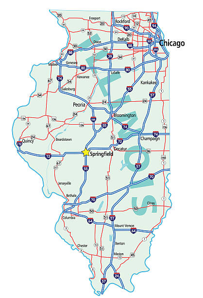 Illinois State Road Map vector art illustration
