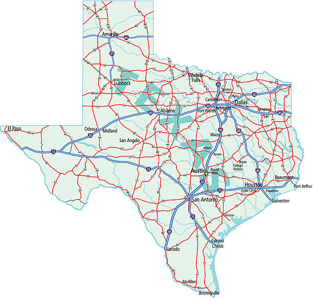 Texas State Road Map vector art illustration
