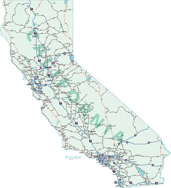 California Interstate Highway Map vector art illustration