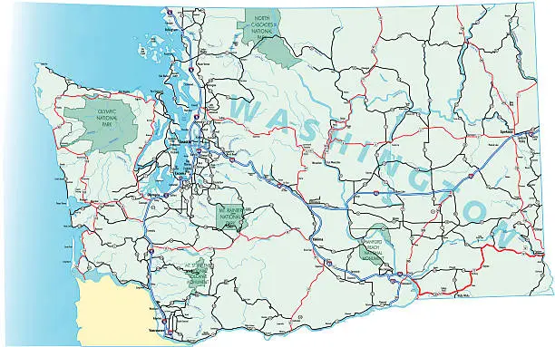 Vector illustration of Washington State Interstate Map