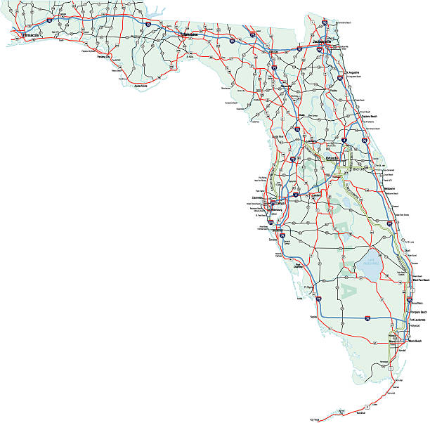 florida state interstate map - florida 幅插畫檔、美工圖案、卡通及圖標
