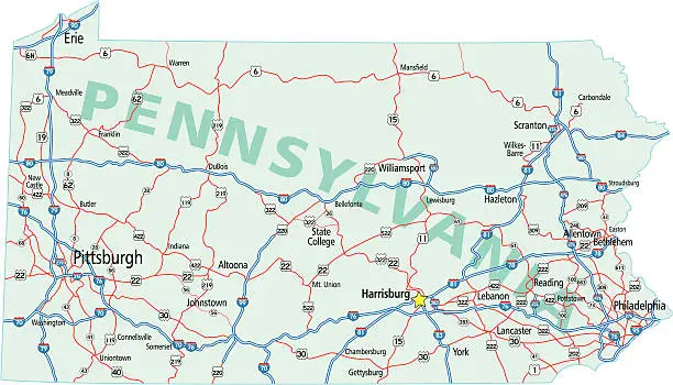 Vector illustration of Pennsylvania Interstate Map