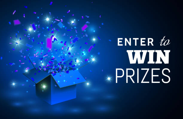 Open blue Gift Box and Confetti on blue background. Enter to Win Prizes. Vector Illustration Open blue Gift Box and Confetti on blue background. Enter to Win Prizes. Vector Illustration. free bingo stock illustrations