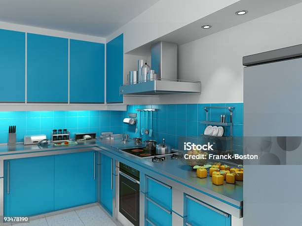 Turquesa Cocina Foto de stock y más banco de imágenes de Azul - Azul, Azul turquesa, Cocina - Estructura de edificio