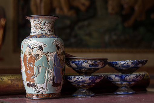 chinese porcelain vase in temple