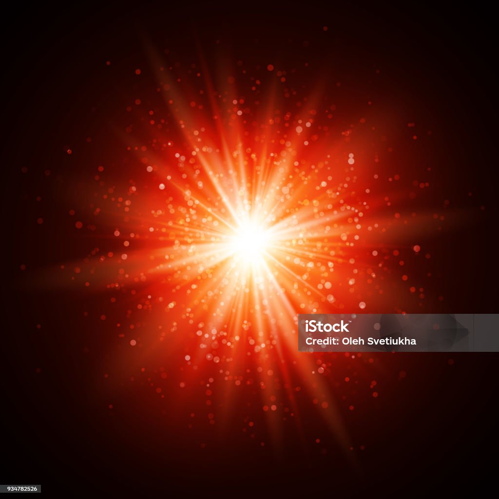 Star Burst With Sparkles Light Effect Red Glitter Texture Stock