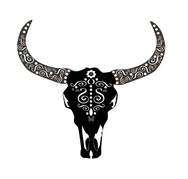 Animal skull icon, cows head with ornament details, vector illustration Animal skull icon, cows head with ornament details, vector illustration animal skull cow bull horned stock illustrations