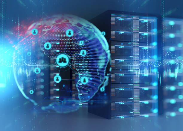 istock Corridor of  server room with server racks in datacenter. 3d illustration 934785426