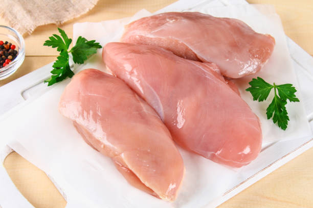 istock raw chicken fillets on wooden cutting board. 934800262