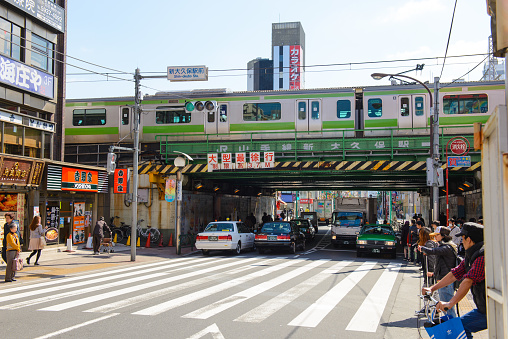 Tokyo, Japan - April 2, 2015 : Scenery around Shin Okubo train station. Famous for Korean town in Tokyo.