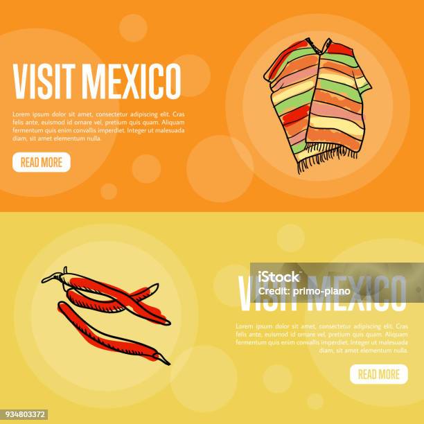 Visit Mexico Touristic Vector Web Banners Stock Illustration - Download Image Now - Banner - Sign, Bright, Business