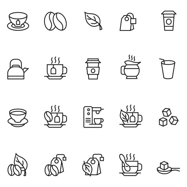 Coffee and tea icon set Coffee and tea icon set teabag stock illustrations