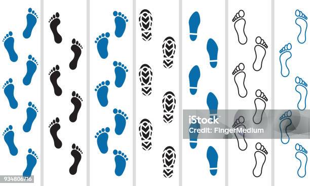 Foot Trail Icon Set Stock Illustration - Download Image Now - Footprint, Footpath, Vector