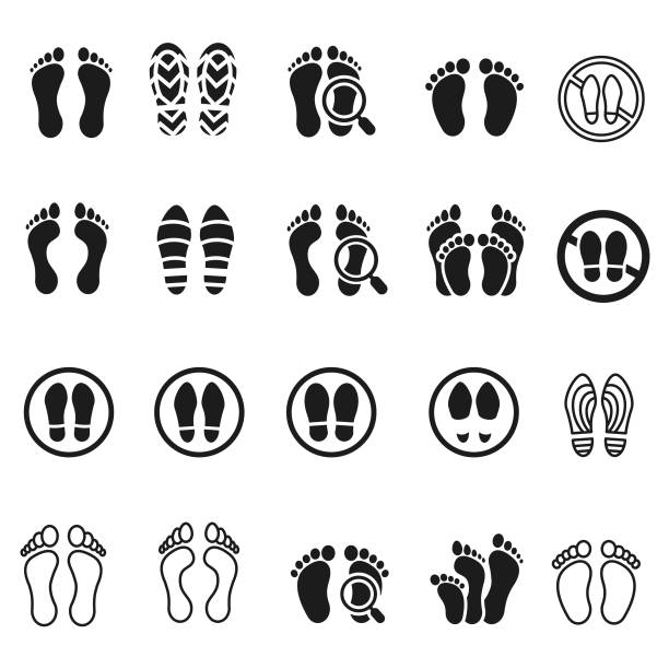 Foot print icon set Foot print icon set shoe print stock illustrations