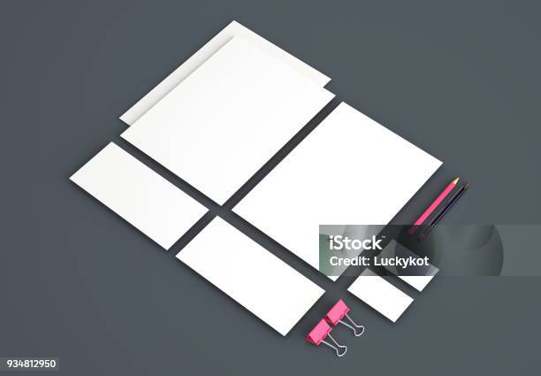 Realistische Briefpapierset Mockups Briefkopf Visitenkarte Briefumschlag Präsentationsmappe 3d Render Stock Vektor Art und mehr Bilder von Abstrakt