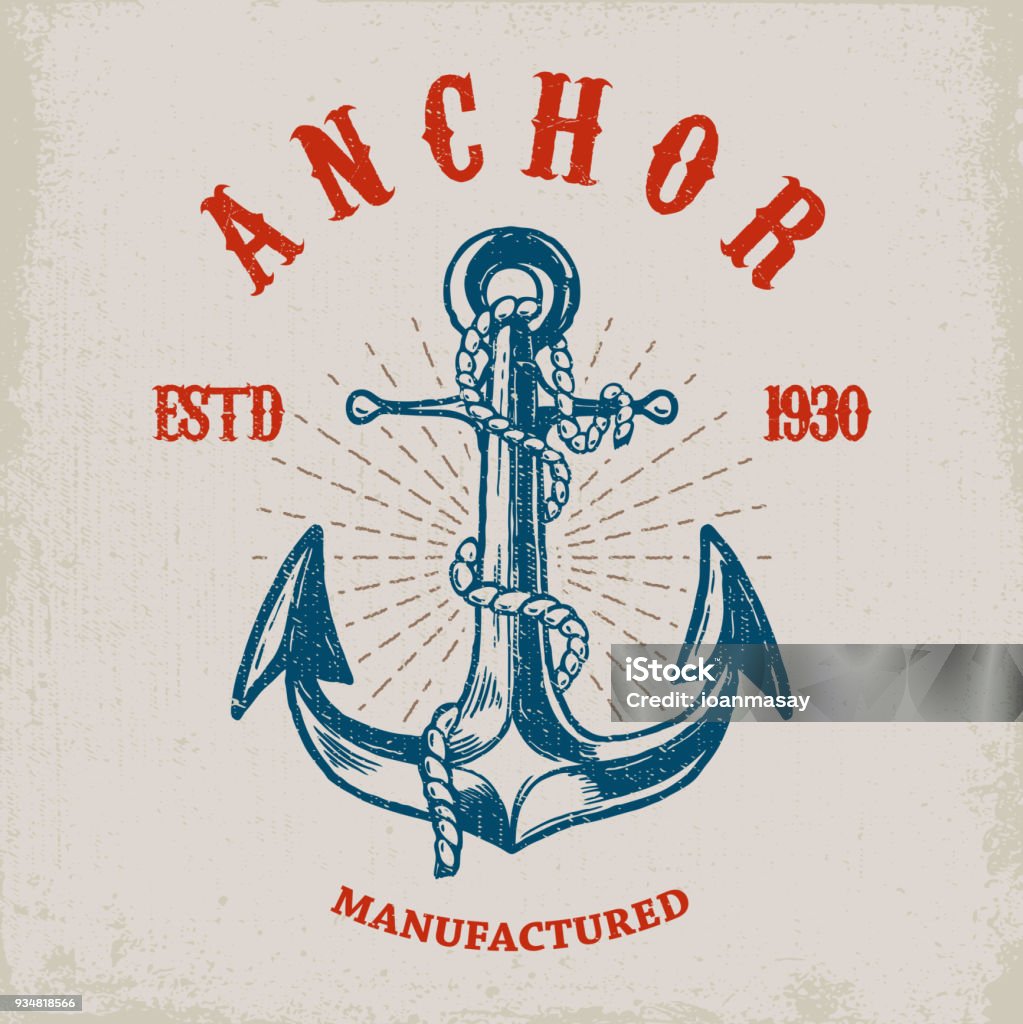 Brave sailor. Hand drawn anchor on grunge background. Design element for poster, card, t shirt. Brave sailor. Hand drawn anchor on grunge background. Design element for poster, card, t shirt. Vector illustration Anchor - Vessel Part stock vector