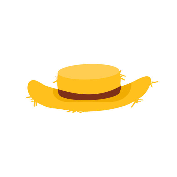 ilustraciones, imágenes clip art, dibujos animados e iconos de stock de sombrero de paja en estilo de dibujos animados. sombrero verano de paja de granjero aislado sobre fondo blanco - sombrero de paja