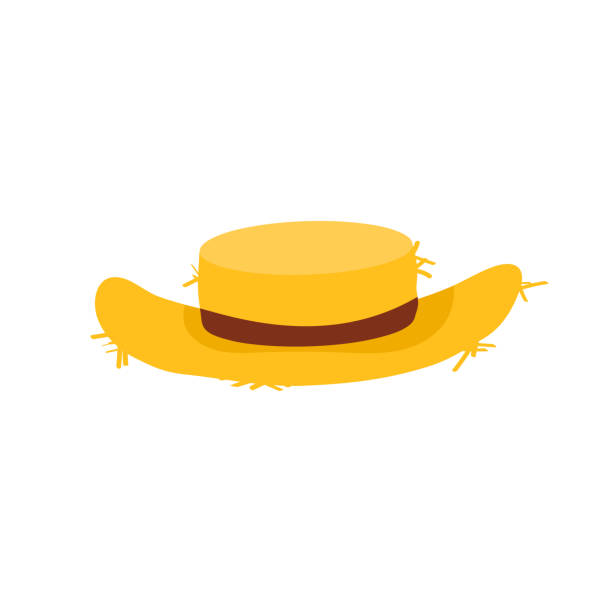 słomkowy kapelusz w stylu kreskówkowym. rolnik letni słomkowy kapelusz odizolowany na białym tle - kapelusz słoneczny stock illustrations