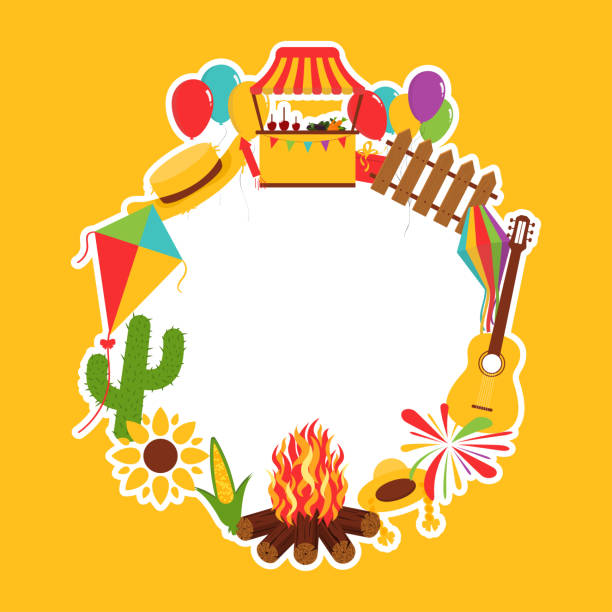 ・ フェスタ ・ ジュニーナ祭りの装飾的な要素。ランタン、花火凧とカーニバル フラグ - feast day illustrations点のイラスト素材／クリップアート素材／マンガ素材／アイコン素材