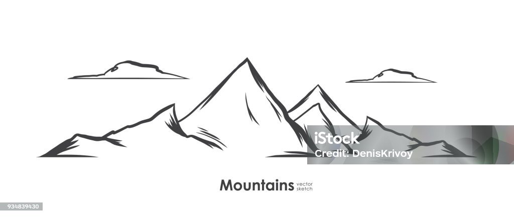 Hand drawn Mountains sketch background. Line design. Emblem template Vector illustration: Hand drawn Mountains sketch background. Line design. Emblem template Mountain stock vector