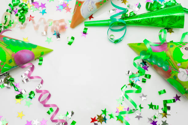 istock Greeting card for carnival party. hat and candles on white background. 934846174