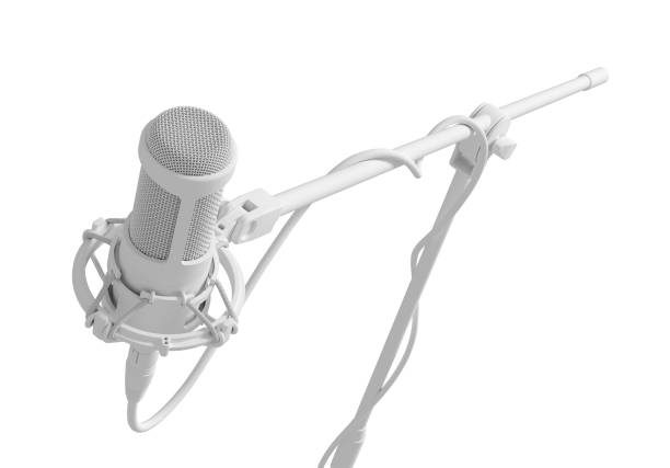 White Microphone Over White Background stock photo