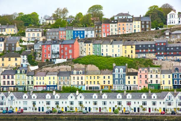 Colorful Houses in Cobh, Ireland stock photo