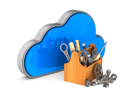 Cloud and toolbox on white background. Isolated 3D illustration