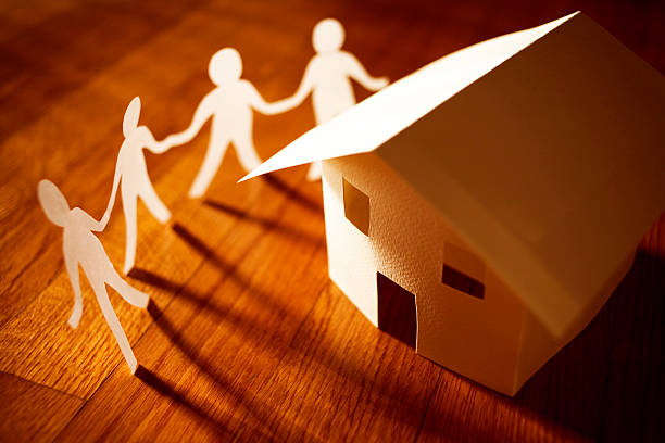 paper chain men stock photo