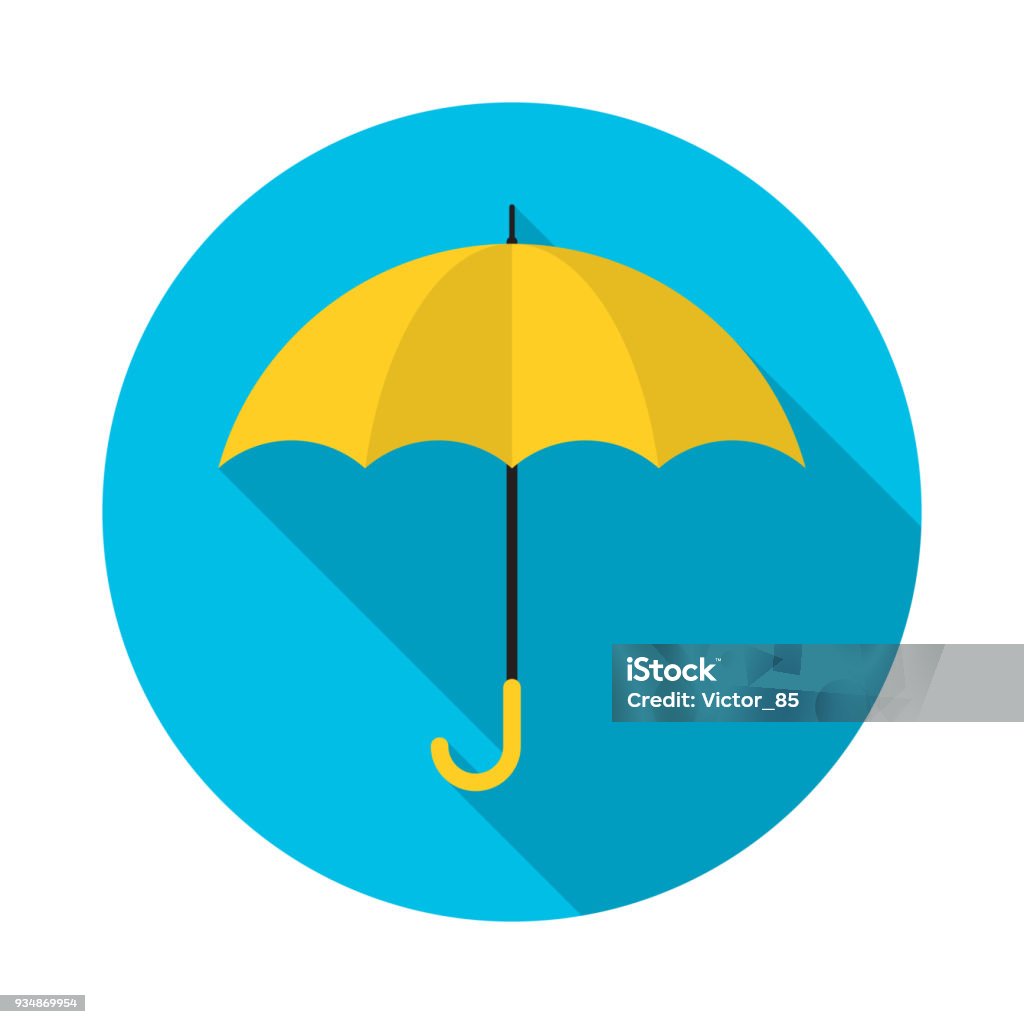 Yellow umbrella circle icon with long shadow. Flat design style. Umbrella simple silhouette. Yellow umbrella circle icon with long shadow. Flat design style. Umbrella simple silhouette. Modern, minimalist, round icon in stylish colors. Web site page and mobile app design vector element. Umbrella stock vector