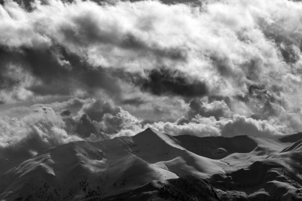 istock Black and white evening mountains and cloudy sky 934870790