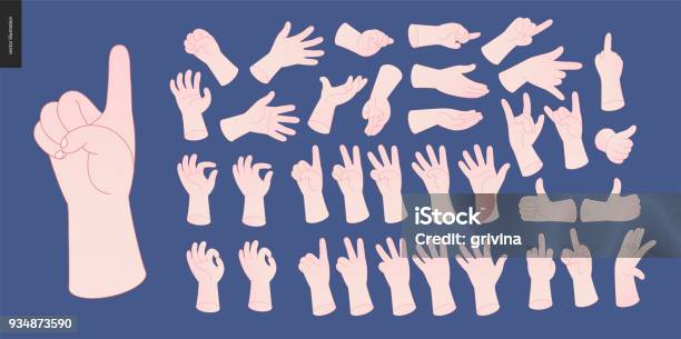 Hands Vector Set Stock Illustration - Download Image Now - Hand, Sign Language, Cartoon