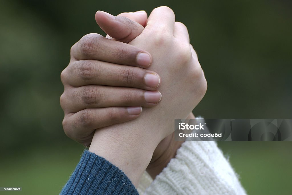 Indian and Japanese women holding hands, teamwork concept  Multiracial Group Stock Photo
