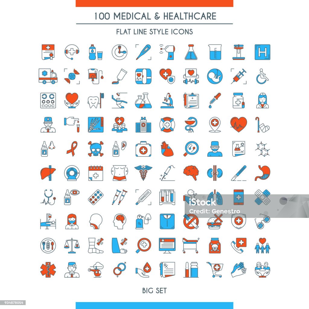 Medical and healthcare icons set Medical and healthcare icons set. Modern icons on theme health insurance, medical service, healthcare, cardiology, pharmacy, medical equipment and first aid. Flat line design icons collection. Vector illustration Icon Symbol stock vector