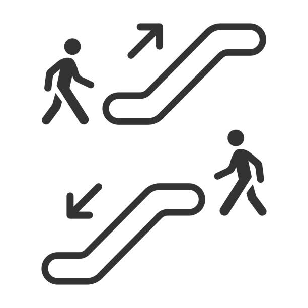 에스컬레이터 엘리베이터 아이콘입니다. 벡터 일러스트입니다. 비즈니스 개념 에스컬레이터 그림 - elevator escalator footpath airport stock illustrations