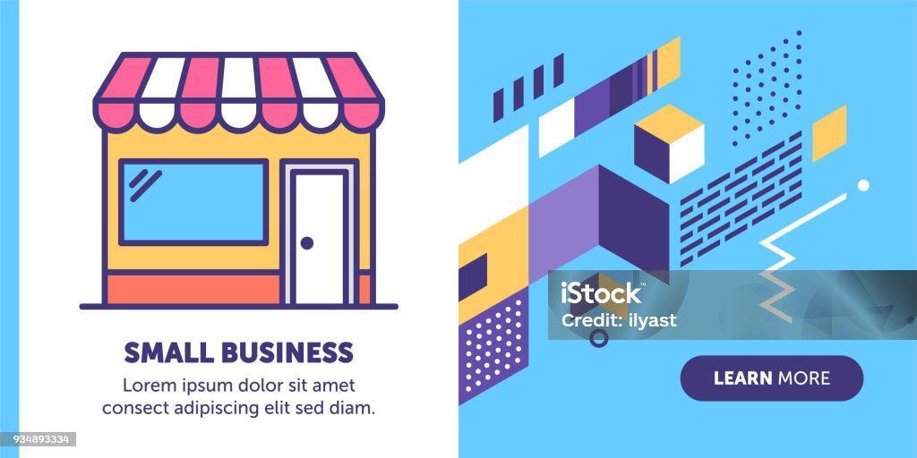 Small Business Banner Small business vector banner illustration also contains icon for the topic. Store stock vector