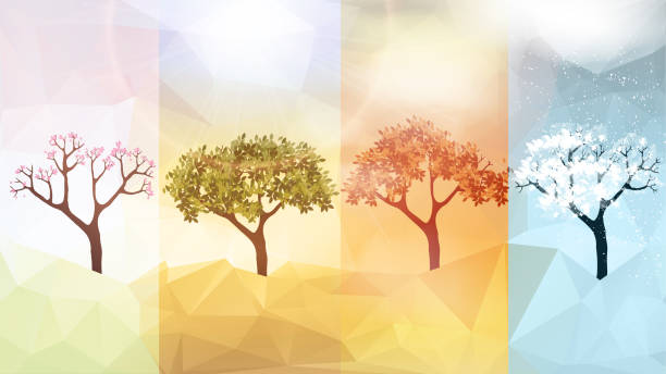 Four Seasons Banners with Abstract Trees - Vector Illustration vector art illustration