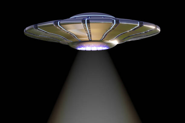 Unidentified Flying Object on black ground, visitors from outer space
