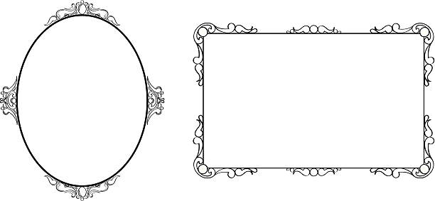 Black retro frames Two retro frames, rococo style. picture frame frame ellipse black stock illustrations