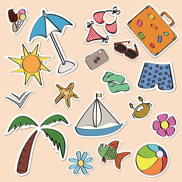 Summer Stickers Set Stock Illustration - Download Image Now