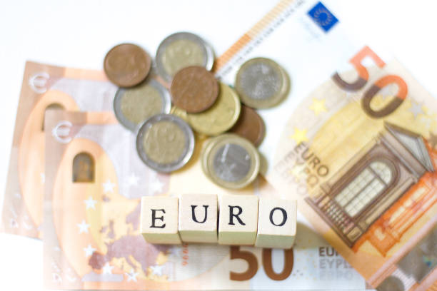 istock EURO: Word Spelled in Wood Blocks; Coins and Bills 934918800